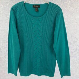 Jenny Turquoise Rhinestone Embellished Pullover Long Sleeve Knit Sweater Size S